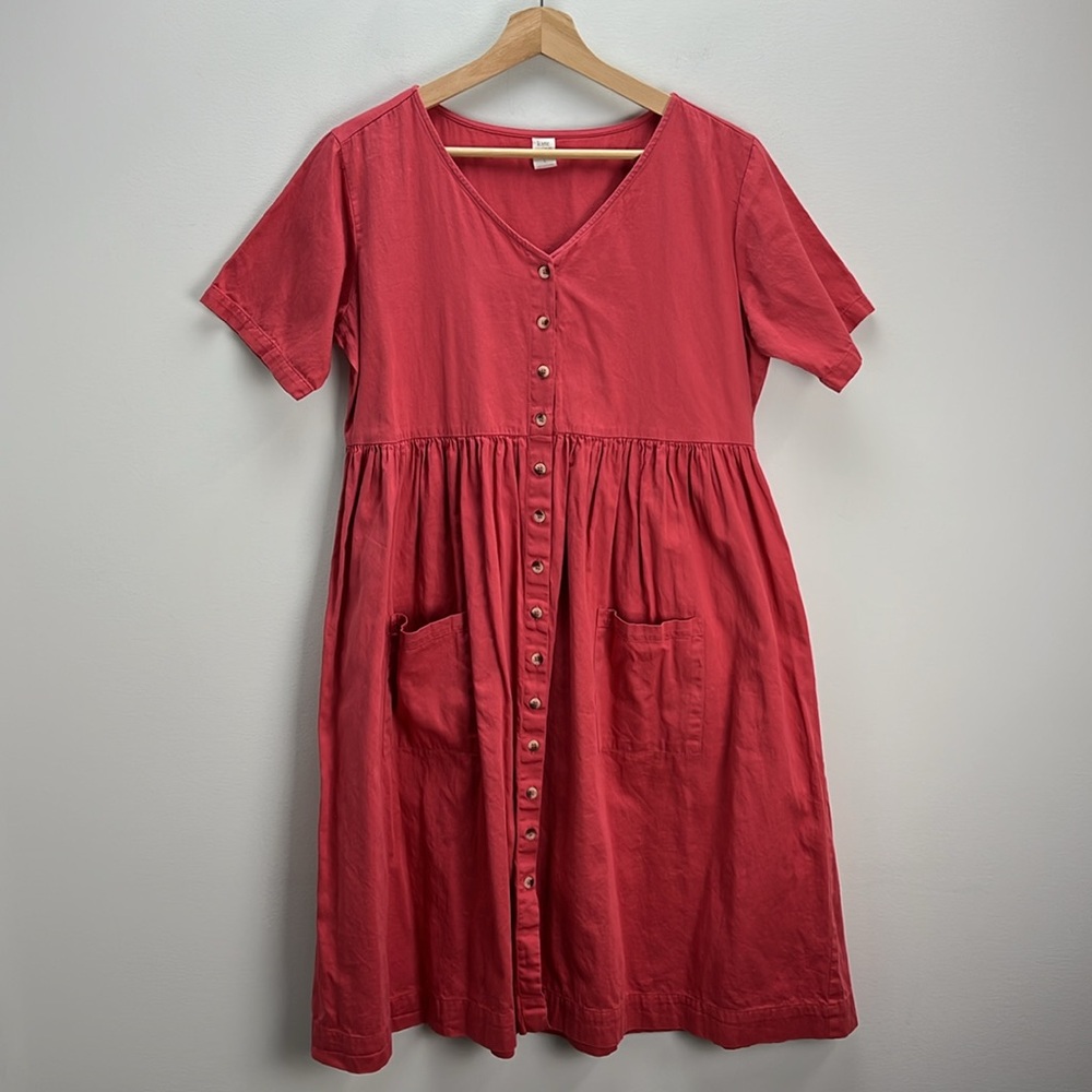 Kate Quinn Organic Cotton Shirt Dress Pockets Button Down Womens Large Peasant